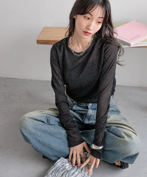 LOWRYS FARM（ローリーズファーム）の「ラメクルーロングスリーブ　971129（Tシャツ/カットソー・レディース・ブラック/アイボリー/グレー/ブルー/ホワイト系その他/シルバー・FREE）」の8枚目の写真