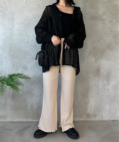 kutir(クティール)の「ヘリンボーンメローフレアパンツ(その他パンツ・レディース・カーキ/サックスブルー/アイボリー/ライトグリーン/ボルドー・MEDIUM/LARGE)」の8枚目の写真