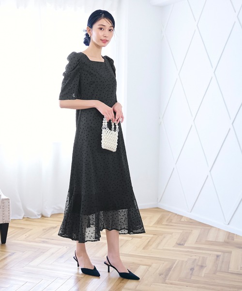 coca（coca）（コカ）の「ドットスクエアネックオケージョンドレス（ドレス・レディース・ベージュ/ブラック・L/M）」の7枚目の写真