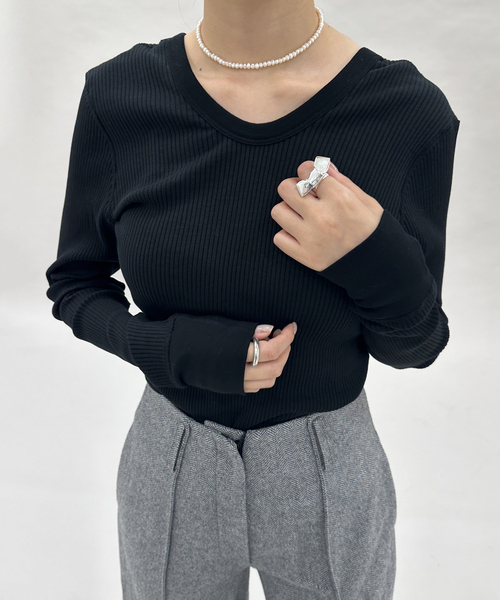 ODAKHA editforlulu パフスリーブ トップス black HAKUJI/ハクジ】リブプルオーバー（Tシャツ/カットソー）｜EDIT. FOR