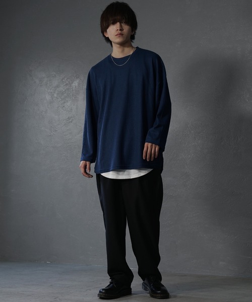 セール】【MinoriTY】ワッフルラウンドオーバーサイズロンT 長袖T