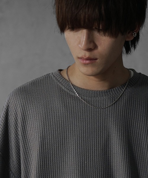 MinoriTY（マイノリティ）の「【MinoriTY】ワッフルラウンドオーバーサイズロンT 長袖Tシャツ カットソー メンズ 秋服 ルーズフィット ビッグシルエット（Tシャツ/カットソー・メンズ・ブルー/グレー/ブラック/ワイン/アイボリー/カーキ・L/M/S）」の12枚目の写真