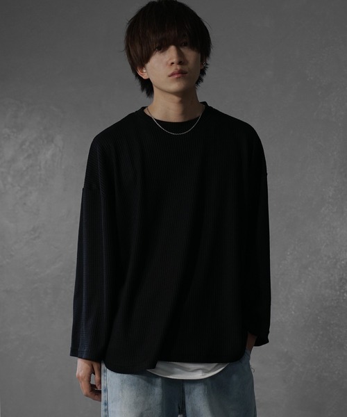 MinoriTY】ワッフルラウンドオーバーサイズロンT 長袖Tシャツ
