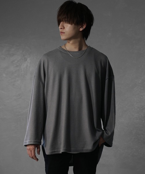 MinoriTY（マイノリティ）の「【MinoriTY】ワッフルラウンドオーバーサイズロンT 長袖Tシャツ カットソー メンズ 秋服 ルーズフィット ビッグシルエット（Tシャツ/カットソー・メンズ・ブルー/グレー/ブラック/ワイン/アイボリー/カーキ・L/M/S）」の22枚目の写真