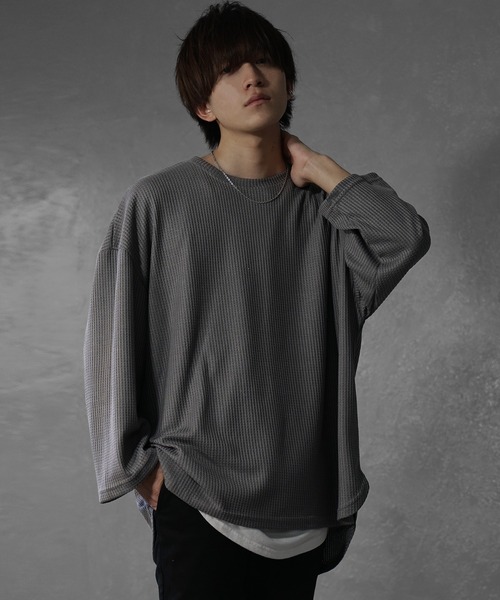 MinoriTY（マイノリティ）の「【MinoriTY】ワッフルラウンドオーバーサイズロンT 長袖Tシャツ カットソー メンズ 秋服 ルーズフィット ビッグシルエット（Tシャツ/カットソー・メンズ・ブルー/グレー/ブラック/ワイン/アイボリー/カーキ・L/M/S）」の21枚目の写真