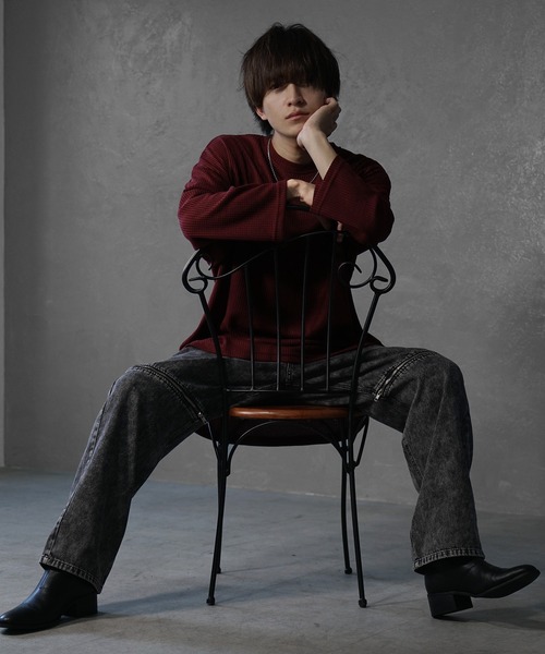 MinoriTY（マイノリティ）の「【MinoriTY】ワッフルラウンドオーバーサイズロンT 長袖Tシャツ カットソー メンズ 秋服 ルーズフィット ビッグシルエット（Tシャツ/カットソー・メンズ・ブルー/グレー/ブラック/ワイン/アイボリー/カーキ・L/M/S）」の13枚目の写真