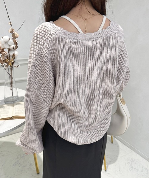 セール】キラキララメ入りスカラップV畔カーディガン【ZOZOTOWN限定