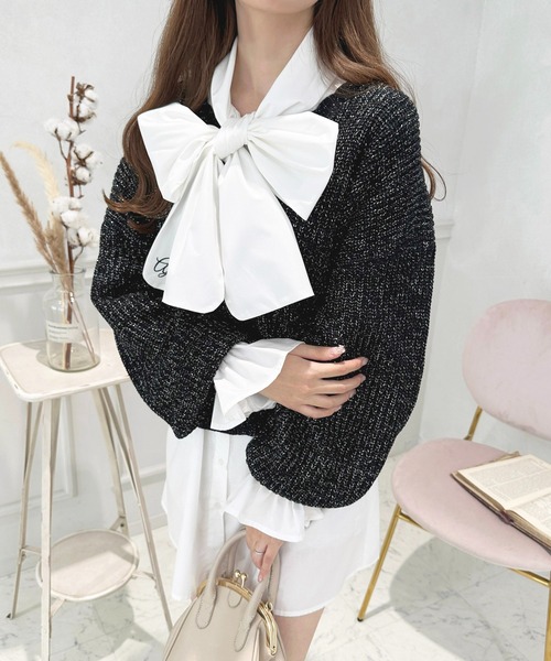 ★ 即購入歓迎  みぃ 様　44 デュベティカ黒♡グレージュ ラメ★XL 2XL セール】キラキララメ入りスカラップV畔カーディガン【ZOZOTOWN限定