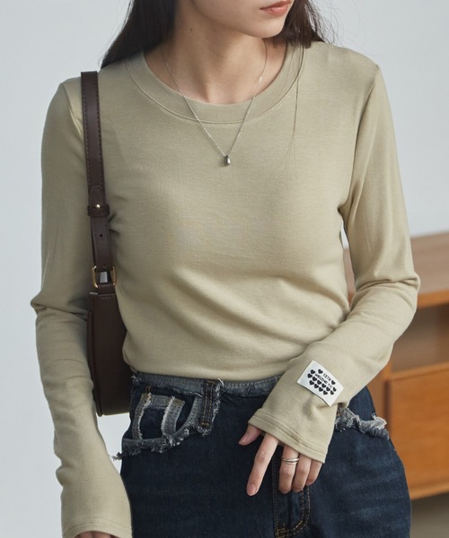 solleim（ソルレム）の「ハートロゴストレッチ長袖ロンT（Tシャツ/カットソー・レディース・グレー/ホワイト/ブラック/グレイッシュベージュ/ホワイト系/ベージュ系/グレー系/ブラック系・M/L）」の8枚目の写真