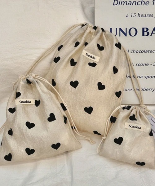 セール】【float】ハートドット柄 光沢 巾着ポーチ【3サイズ展開