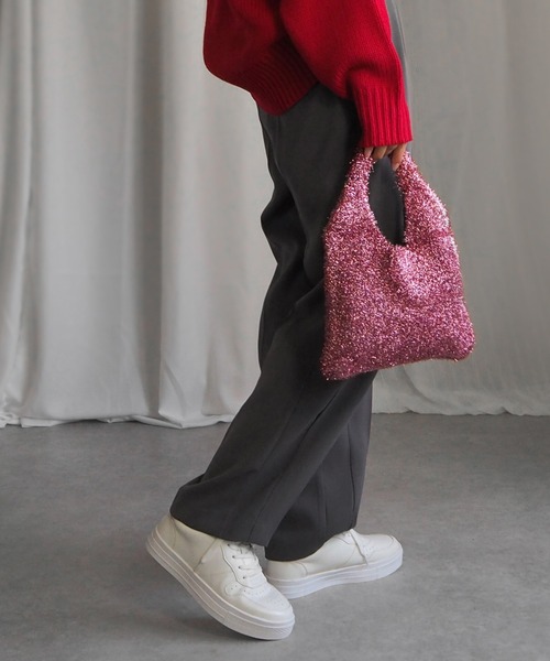 minia（ミニア）の「ラメシャギーニットミニバッグ（ハンドバッグ・レディース・ブラック/シルバー/レッド・FREE）」の12枚目の写真