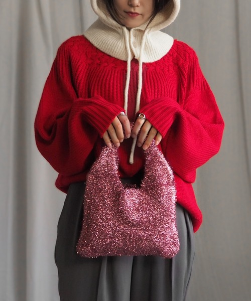 minia（ミニア）の「ラメシャギーニットミニバッグ（ハンドバッグ・レディース・ブラック/シルバー/レッド・FREE）」の9枚目の写真