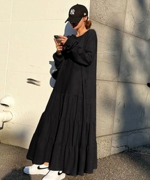 韓国ファッション ティアード裏起毛スウェットワンピース