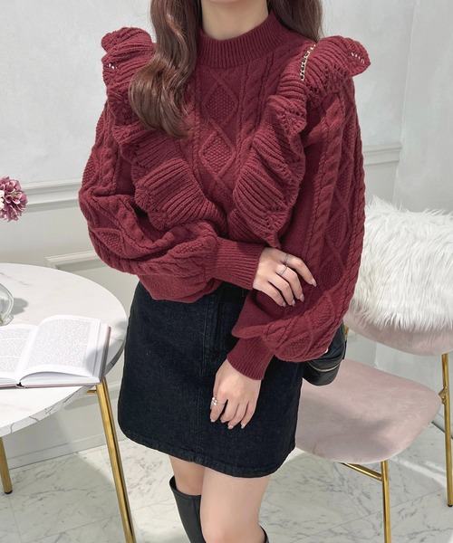 apres jour(アプレジュール)の「フリルデザインニット【ZOZOTOWN限定アイテム】(ニット/セーター・レディース・レッド/ミント/アイボリー/ピンク/ライトベージュ・X-LARGE/フリー)」の5枚目の写真