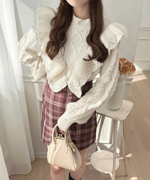 apres jour(アプレジュール)の「フリルデザインニット【ZOZOTOWN限定アイテム】(ニット/セーター・レディース・レッド/ミント/アイボリー/ピンク/ライトベージュ・X-LARGE/フリー)」の7枚目の写真
