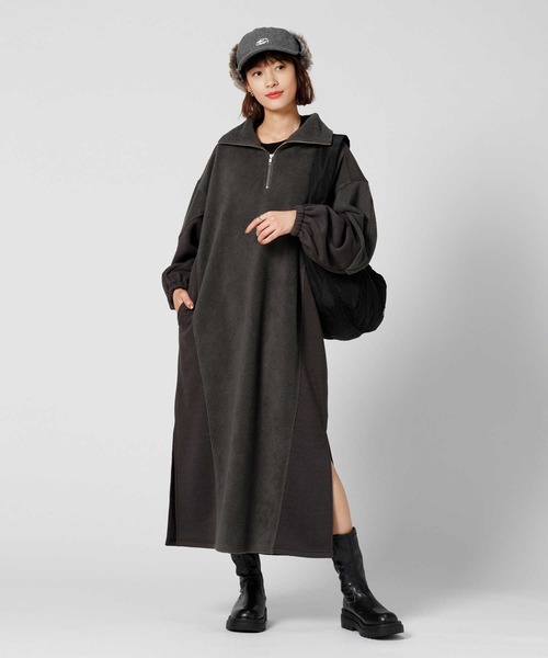 BACK NUMBER(バックナンバー)の「【BACK NUMBER】裏起毛切り替えワンピース(ワンピース・レディース・ダークグレー/キナリ・M/L)」の2枚目の写真