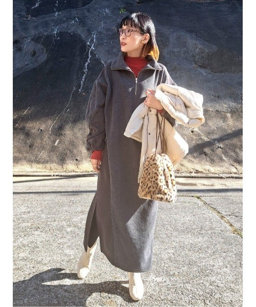 BACK NUMBER(バックナンバー)の「【BACK NUMBER】裏起毛切り替えワンピース(ワンピース・レディース・ダークグレー/キナリ・M/L)」の8枚目の写真