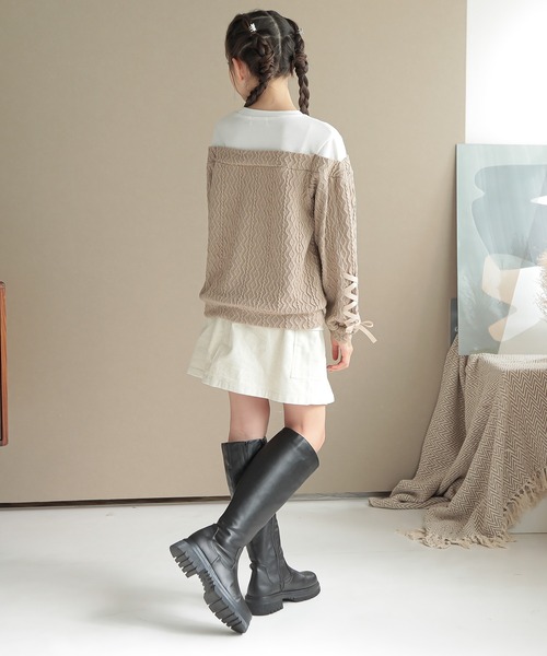 Amourire girl（アムリールガール）の「ミリタリーカーゴコーデュロイスカパン(130cm～160cm)（カーゴパンツ・キッズ・ベージュ/ホワイト・130cm/160cm/140cm/150cm）」の12枚目の写真