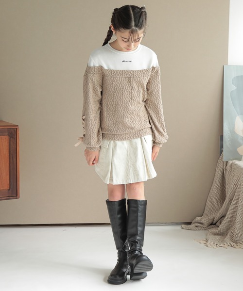 Amourire girl（アムリールガール）の「ミリタリーカーゴコーデュロイスカパン(130cm～160cm)（カーゴパンツ・キッズ・ベージュ/ホワイト・130cm/160cm/140cm/150cm）」の11枚目の写真