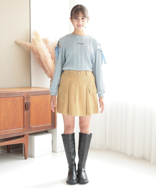 Amourire girl（アムリールガール）の「ミリタリーカーゴコーデュロイスカパン(130cm～160cm)（カーゴパンツ・キッズ・ベージュ/ホワイト・130cm/160cm/140cm/150cm）」の18枚目の写真