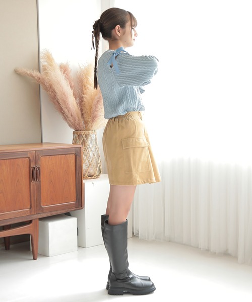 Amourire girl（アムリールガール）の「ミリタリーカーゴコーデュロイスカパン(130cm～160cm)（カーゴパンツ・キッズ・ベージュ/ホワイト・130cm/160cm/140cm/150cm）」の19枚目の写真