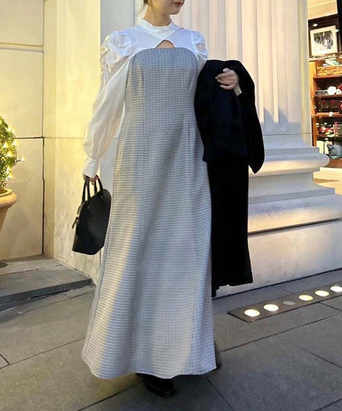 one after another NICE CLAUP(ワンアフターアナザーナイスクラップ)の「【推され恋ワンピース】胸あき袖コンシャスワンピース(ドレス・レディース・ブラック/ベージュ/ブラック系その他・FREE)」の15枚目の写真