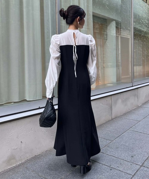 one after another NICE CLAUP(ワンアフターアナザーナイスクラップ)の「【推され恋ワンピース】胸あき袖コンシャスワンピース(ドレス・レディース・ブラック/ベージュ/ブラック系その他・FREE)」の8枚目の写真