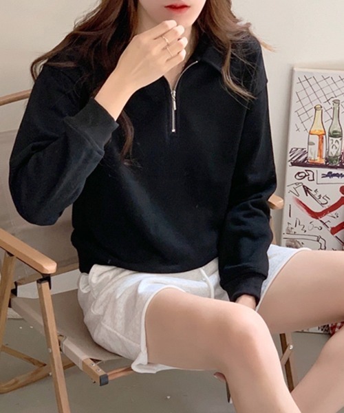 Riff（リフ）の「ハーフジップトップス（Tシャツ/カットソー・レディース・ライトベージュ/ピンク/ラベンダー/ブラック・XL/M/L）」の9枚目の写真