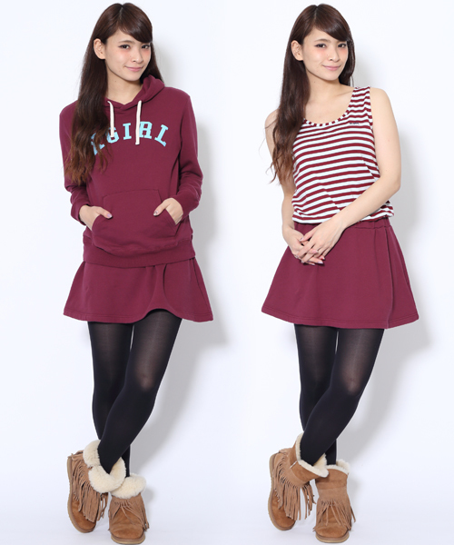 X-girl（エックスガール）の「SWEAT LAYERED STRIPED DRESS（ワンピース・レディース・ブラック/アッシュ/バーガンディー・1/2）」の3枚目の写真