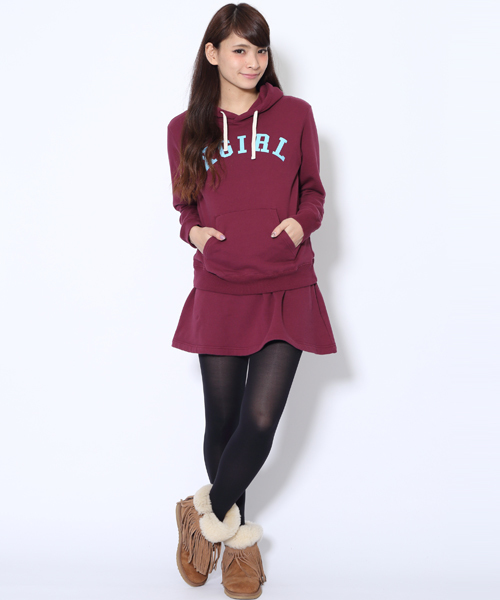 X-girl（エックスガール）の「SWEAT LAYERED STRIPED DRESS（ワンピース・レディース・ブラック/アッシュ/バーガンディー・1/2）」の12枚目の写真