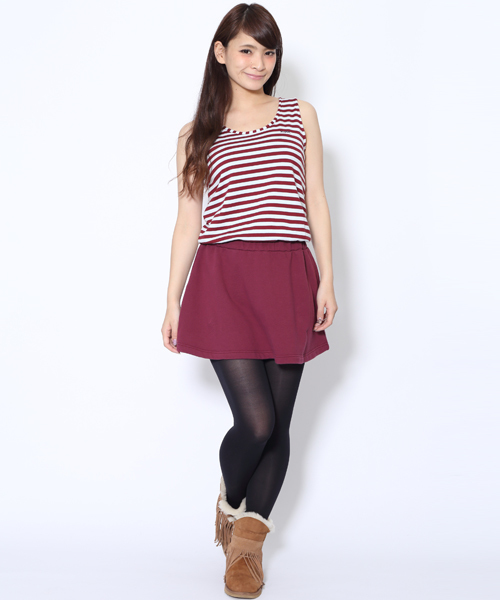 X-girl（エックスガール）の「SWEAT LAYERED STRIPED DRESS（ワンピース・レディース・ブラック/アッシュ/バーガンディー・1/2）」の15枚目の写真