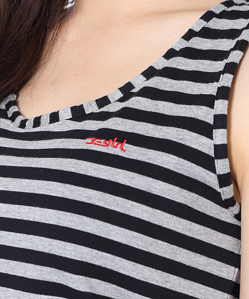 X-girl（エックスガール）の「SWEAT LAYERED STRIPED DRESS（ワンピース・レディース・ブラック/アッシュ/バーガンディー・1/2）」の8枚目の写真