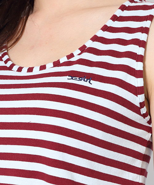 X-girl（エックスガール）の「SWEAT LAYERED STRIPED DRESS（ワンピース・レディース・ブラック/アッシュ/バーガンディー・1/2）」の4枚目の写真