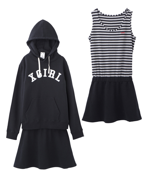 X-girl（エックスガール）の「SWEAT LAYERED STRIPED DRESS（ワンピース・レディース・ブラック/アッシュ/バーガンディー・1/2）」の5枚目の写真