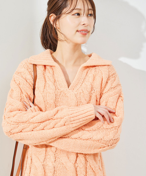 Jayro(ジャイロ)の「衿付プルオーバー(ニット/セーター・レディース・オレンジ/ダークブラウン/グレー・M)」の1枚目の写真