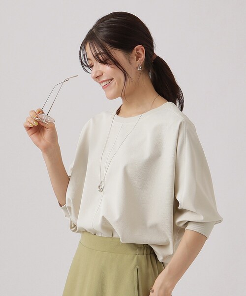 DRESKIP（ドレスキップ）の「◆【洗える/イージーケア】リブ切替 ドルマンブラウス（シャツ/ブラウス・レディース・ライトブルー/ライトベージュ/イエロー系その他/スモーキーグリーン系/ブラック/オレンジ系・00）」の3枚目の写真