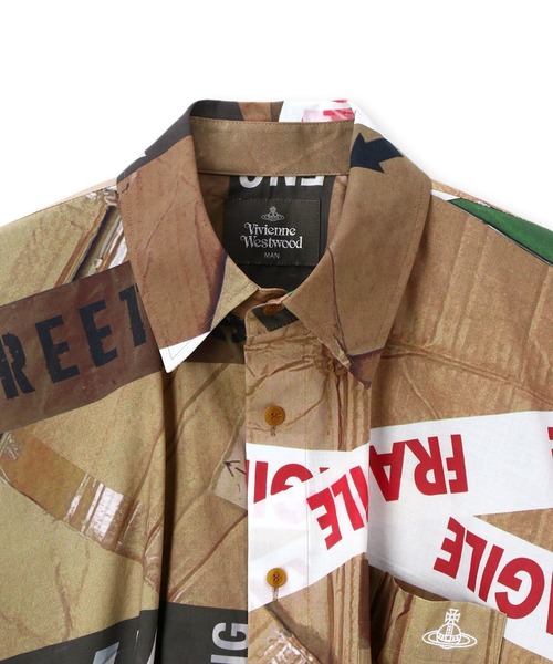 ヴィヴィアンウエストウッド MAN 中古 / CAUTION TAPE MAN LONDON Tシャツ 46 茶  H-25-07-20-030-ts-IN-ZH Vivienne Westwood MAN（ヴィヴィアンウエストウッドマン）の