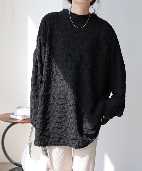 reca(レカ)の「シャーリングジャガードプルオーバー(Tシャツ/カットソー・レディース・ブラック/アイボリー・M)」の2枚目の写真