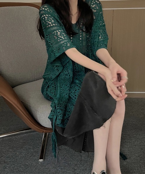 Miniministore(ミニミニストア)の「メッシュニット 透かし編み サマーニット(ニット/セーター・レディース・ブラック/ダークグリーン/ベージュ/ホワイト・FREE)」の14枚目の写真