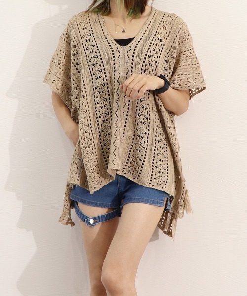 Miniministore(ミニミニストア)の「メッシュニット 透かし編み サマーニット(ニット/セーター・レディース・ブラック/ダークグリーン/ベージュ/ホワイト・FREE)」の15枚目の写真