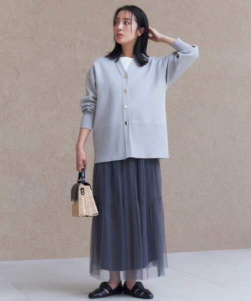 THE SHOP TK (ザ ショップ ティーケー )の「◆キーネックミドル丈カーデ【手洗い可】(カーディガン/ボレロ・レディース・ライトグレー/ライトグリーン/スミクロ・12/13)」の5枚目の写真