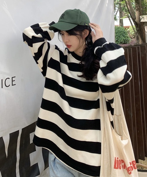 Mayree(メイリー)の「【Mayree】ボーダースウェットトップストレーナー(スウェット・レディース・グリーン/ブルー/ブラック・LARGE/MEDIUM/X-LARGE)」の10枚目の写真