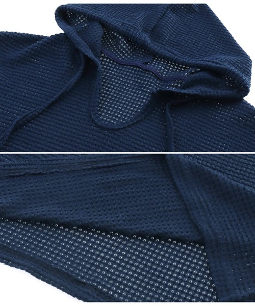 anap mimpi(アナップミンピ)の「ワッフル 薄ニット フーディ ビッグユッタリ トップス(Tシャツ/カットソー・レディース・グリーン/ネイビー・FREE)」の6枚目の写真