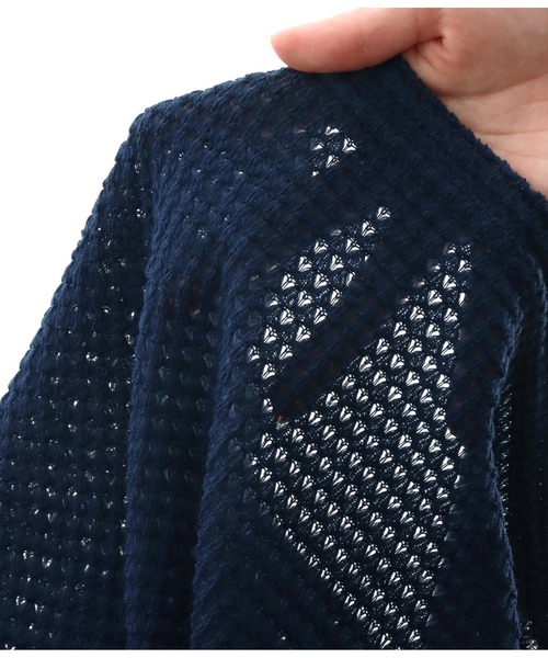 anap mimpi(アナップミンピ)の「ワッフル 薄ニット フーディ ビッグユッタリ トップス(Tシャツ/カットソー・レディース・グリーン/ネイビー・FREE)」の7枚目の写真