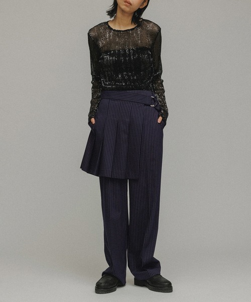 M TO R（ムウトアール）の「［PANTS］PINSTRIPE STRAIGHT PANTS（その他パンツ・レディース・ライトグレー/ネイビー・38/40）」の2枚目の写真