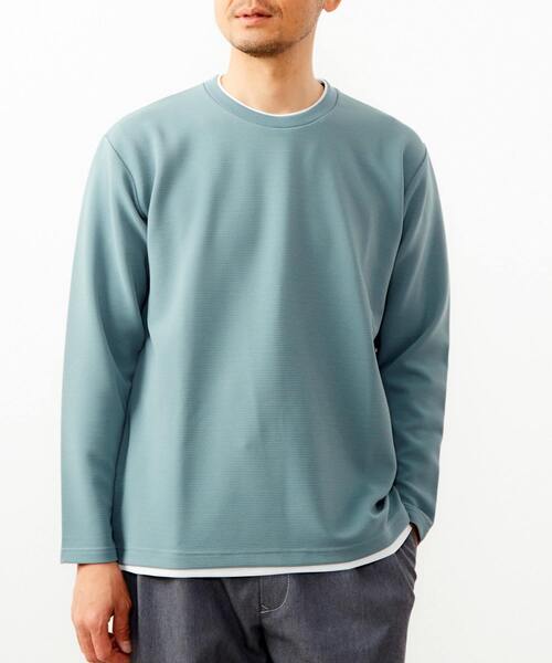 MASTER FRAME（マスターフレーム ）の「【MASTER FRAME/マスターフレーム】エステルスパンリップルロングスリーブTシャツ（Tシャツ/カットソー・メンズ・ライトグレー/ネイビー/ミント・3/4/2）」の3枚目の写真