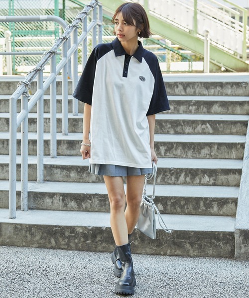 MONO-MART（モノマート）の「【CODDERR】ワンポイントサークル刺繍ラグランポロシャツ（ポロシャツ・レディース・ブラック/チャコール/ネイビー/ブラック系1・FREE）」の20枚目の写真