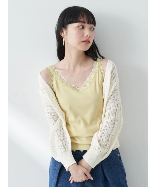 earth music&ecology（アースミュージックアンドエコロジー）の「ダブルレースタンクトップ（インナーウェア/肌着・レディース・イエロー/サックスブルー/アイボリー/ブラック・S/M）」の6枚目の写真