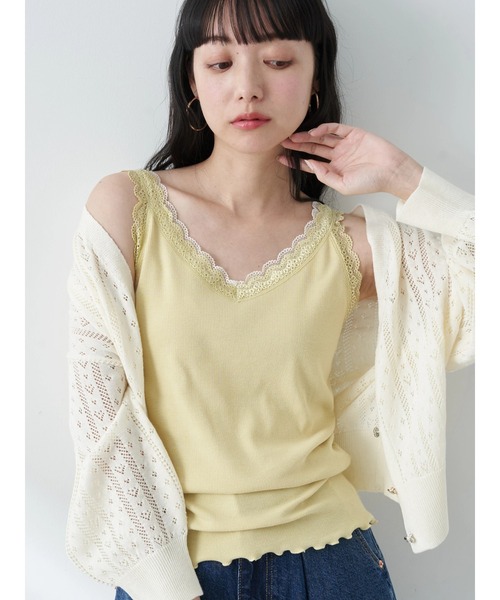 earth music&ecology（アースミュージックアンドエコロジー）の「ダブルレースタンクトップ（インナーウェア/肌着・レディース・イエロー/サックスブルー/アイボリー/ブラック・S/M）」の7枚目の写真