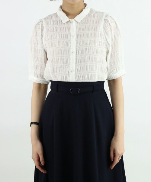 an another angelus（アンアナザーアンジェラス）の「ラインストーン釦シャーリングブラウス/ananotherangelus（シャツ/ブラウス・レディース・オフホワイト/ライトグリーン・FREE）」の7枚目の写真